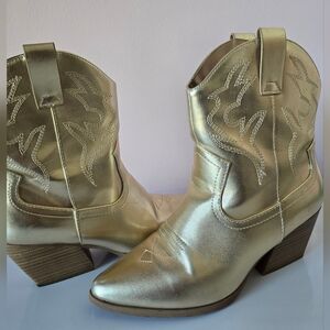 Soda Cowboy Western Stitched Ankle Boots Pointy Toe Booties Gold BLAZING